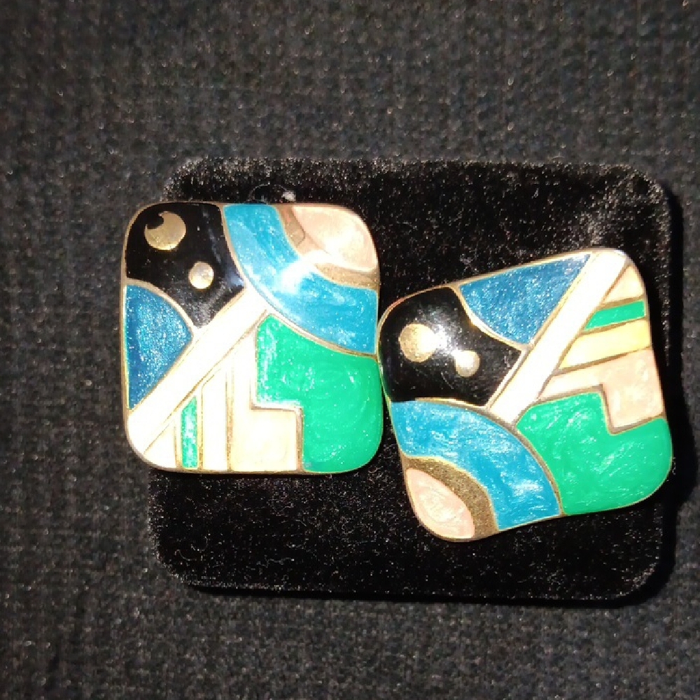 Art Deco Style Enamel Earrings